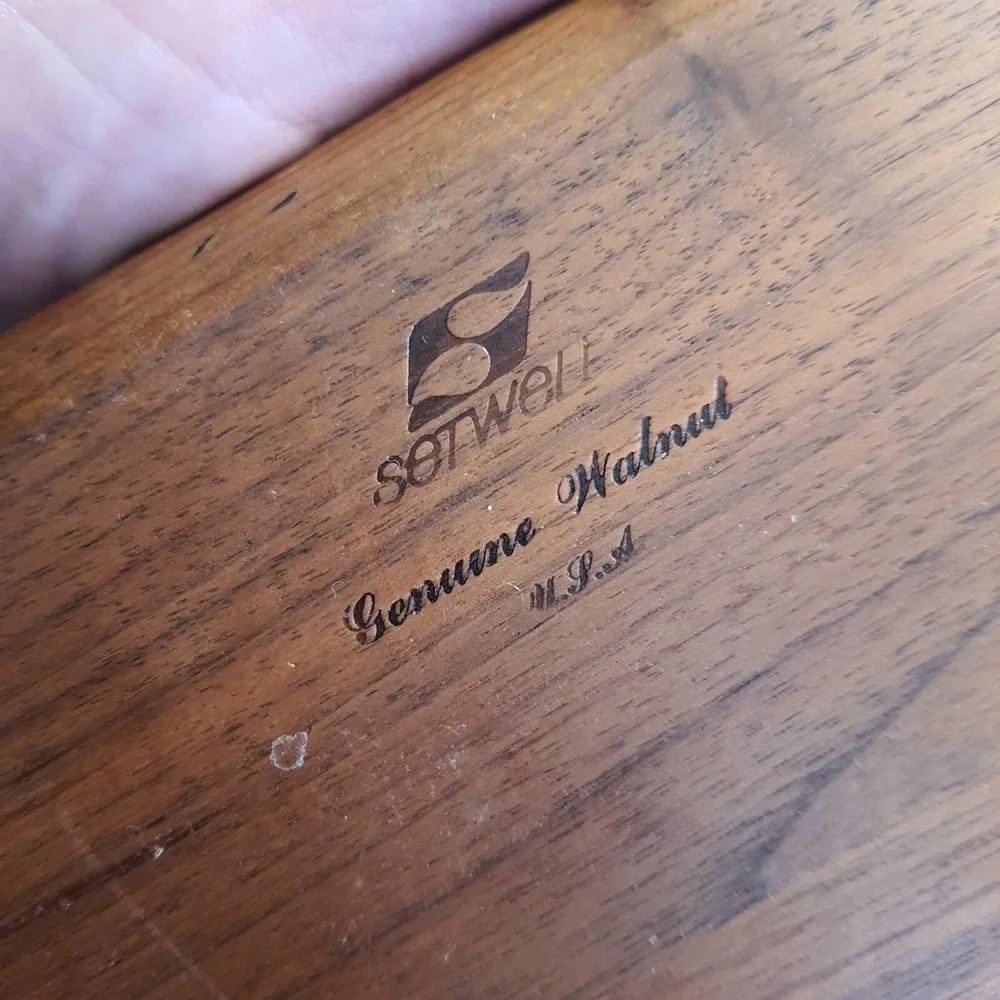 Vintage Setwell Genuine Walnut Wood Brass Dresser Desk Valet Caddy Tray MCM USA